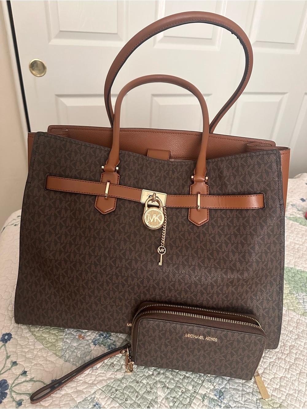 Michael Kors Brown & Cognac Logo Tote with Wallet- take me home